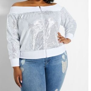 Sequined off the shoulder jacket